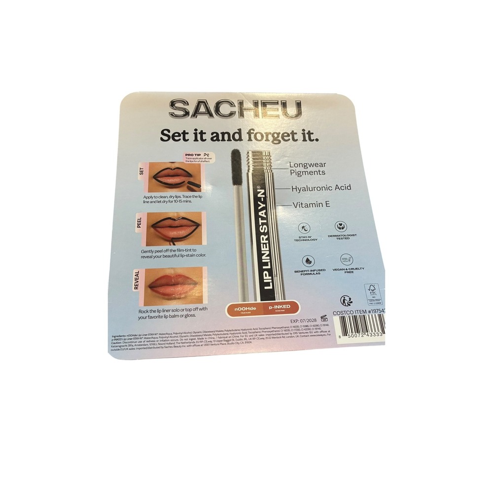 SACHEU Peel-Off Lip Liner Stay-N Duo Set nOOHde p-INKED Waterproof Smudge-Proof - Picture 2 of 2